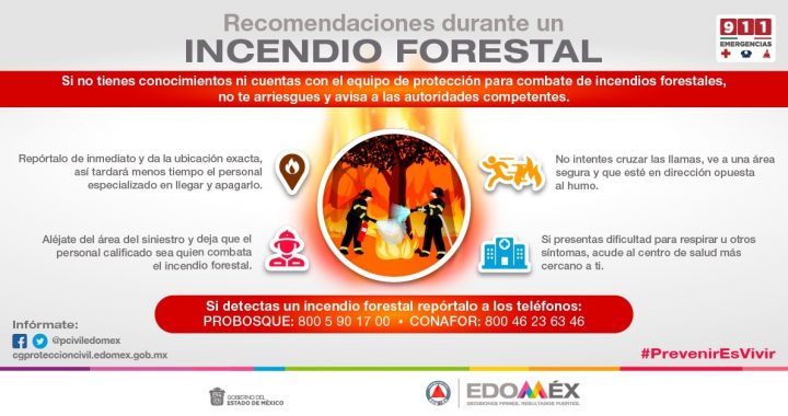 EMITE PROTECCIÓN CIVIL EDOMÉX RECOMENDACIONES ANTE INCENDIOS FORESTALES