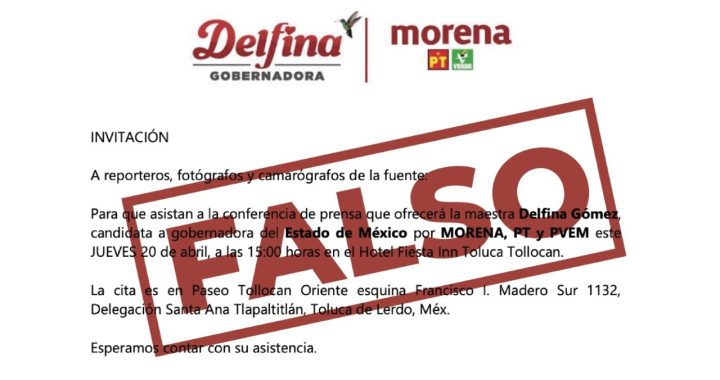 Desmiente Campaña de Delfina Gómez convocatoria FALSA a conferencia de prensa; reitera su condena a actos de guerra sucia 
