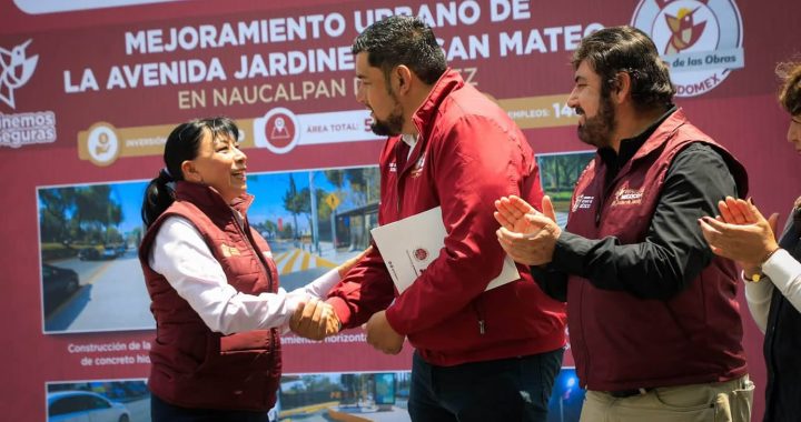 ENTREGAN GOBIERNOS DEL ESTADO DE MÉXICO Y NAUCALPAN SENDERO SEGURO EN AVENIDA JARDINES DE SAN MATEO*