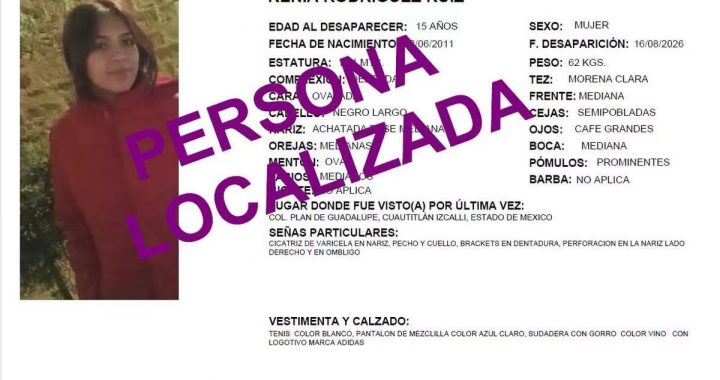 Localizada y de regreso con su familia